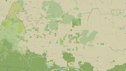 Central African Republic outlined. OSM Topographic Humanitarian style map