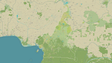 Cameroun outlined. OSM Topographic Humanitarian style map