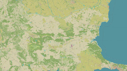 Bulgaria outlined. OSM Topographic Humanitarian style map