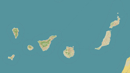 Canary Islands - Spain outlined. OSM Topographic Humanitarian style map