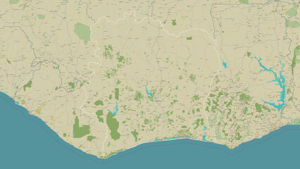 Ivory Coast outlined. OSM Topographic Humanitarian style map