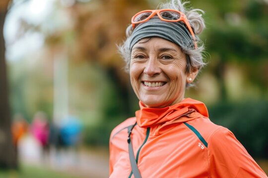 Active Senior Woman Jogging in Park, Healthy Lifestyle Concept