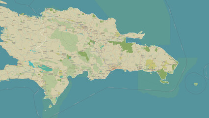 Dominican Republic outlined. OSM Topographic Humanitarian style map