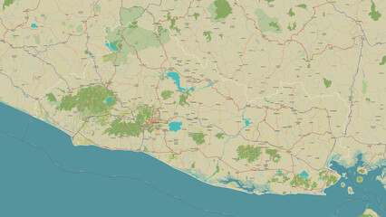 El Salvador outlined. OSM Topographic Humanitarian style map