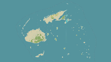 Fiji outlined. OSM Topographic Humanitarian style map