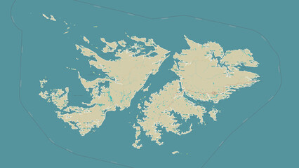 Fototapeta na wymiar Falkland Islands outlined. OSM Topographic Humanitarian style map