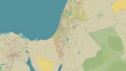 Israel outlined. OSM Topographic Humanitarian style map