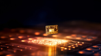 Microchip symbolizing the development of AI technologies - obrazy, fototapety, plakaty