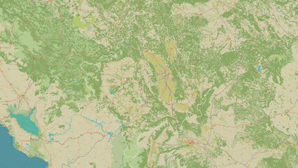 Obraz premium Kosovo outlined. OSM Topographic Humanitarian style map