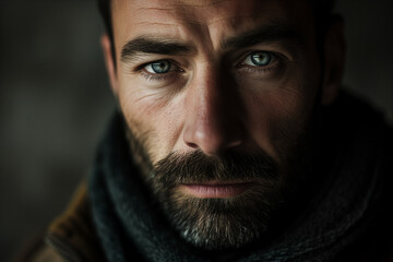 Fototapeta premium AI generated illustration of an attractive male with light blue green eyes