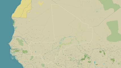 Mali outlined. OSM Topographic Humanitarian style map