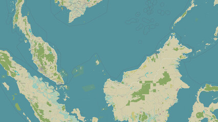 Malaysia outlined. OSM Topographic Humanitarian style map