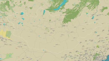 Obraz premium Mongolia outlined. OSM Topographic Humanitarian style map