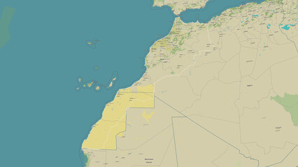 Morocco outlined. OSM Topographic Humanitarian style map