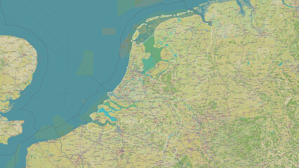 Fototapeta na wymiar Netherlands outlined. OSM Topographic Humanitarian style map