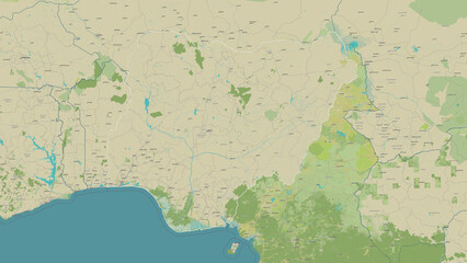 Nigeria outlined. OSM Topographic Humanitarian style map