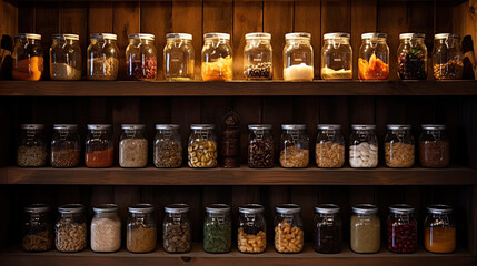 Glass Jars on Pantry Shelves - Home Organization