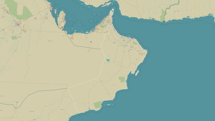 Oman outlined. OSM Topographic Humanitarian style map