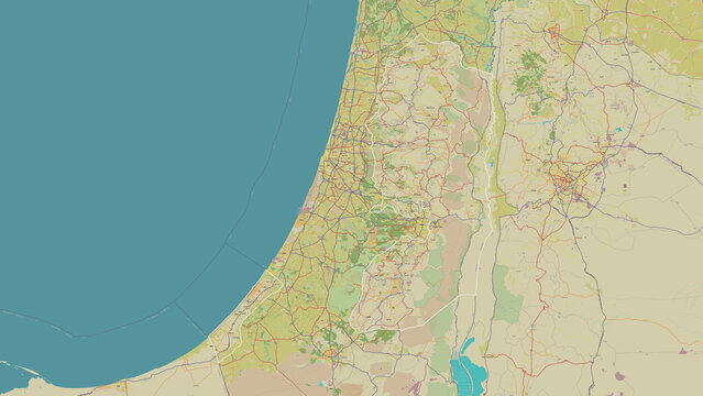 Palestine outlined. OSM Topographic Humanitarian style map