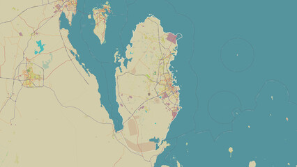 Qatar outlined. OSM Topographic Humanitarian style map