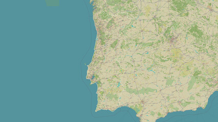 Portugal outlined. OSM Topographic Humanitarian style map
