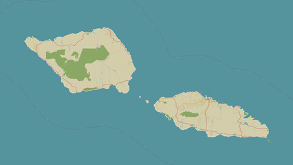 Samoa outlined. OSM Topographic Humanitarian style map