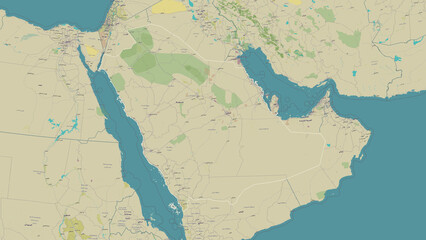 Saudi Arabia outlined. OSM Topographic Humanitarian style map