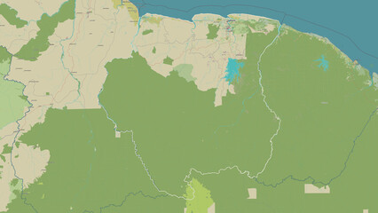 Suriname outlined. OSM Topographic Humanitarian style map