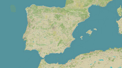 Spain outlined. OSM Topographic Humanitarian style map