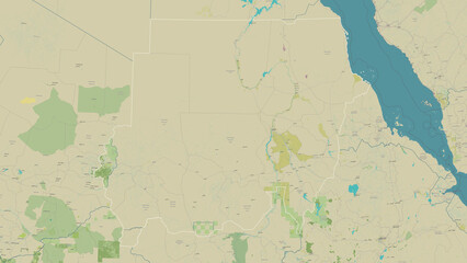 Sudan outlined. OSM Topographic Humanitarian style map
