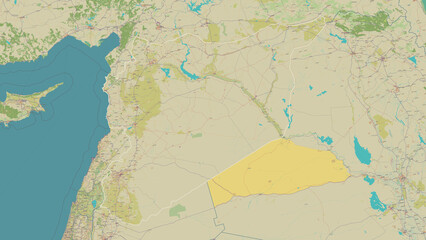 Syria outlined. OSM Topographic Humanitarian style map