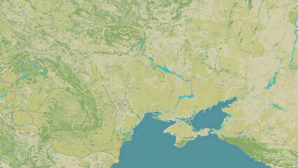 Ukraine before 2014 outlined. OSM Topographic Humanitarian style map