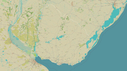 Uruguay outlined. OSM Topographic Humanitarian style map