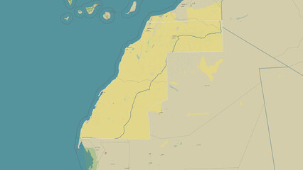 Western Sahara outlined. OSM Topographic Humanitarian style map