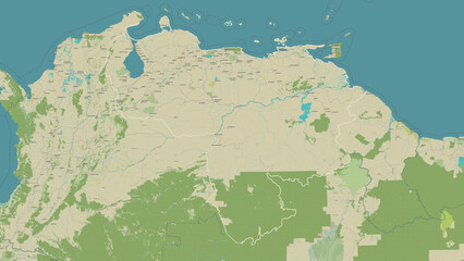 Venezuela outlined. OSM Topographic Humanitarian style map