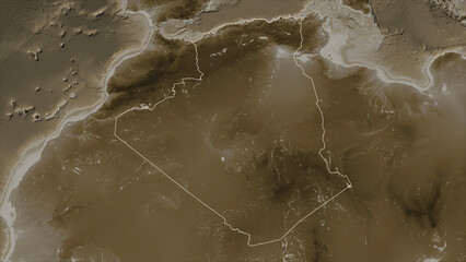 Algeria outlined. Sepia elevation map © zelwanka