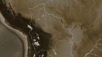 Bolivia outlined. Sepia elevation map
