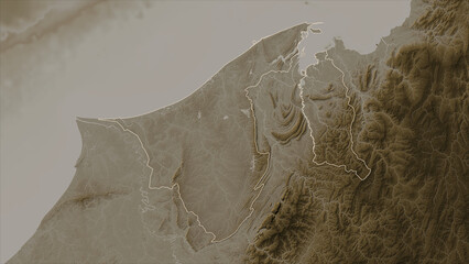 Brunei outlined. Sepia elevation map © zelwanka