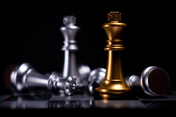 Golden and Silver King chess is last standing in the chess board, Concept of successful business...