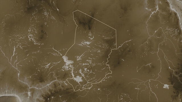 Chad outlined. Sepia elevation map