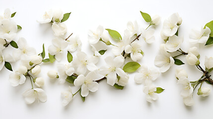 panoramic shot of jasmine flowers on white surface, generative ai