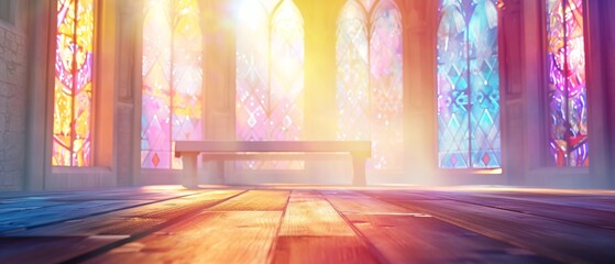 Bright Church Setting with Stained Glass for Easter Theme

