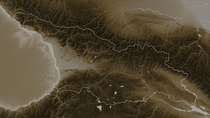 Georgia outlined. Sepia elevation map