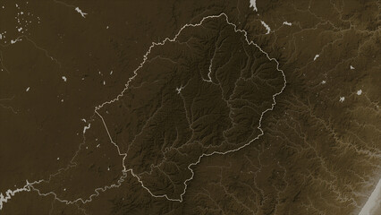 Lesotho outlined. Sepia elevation map