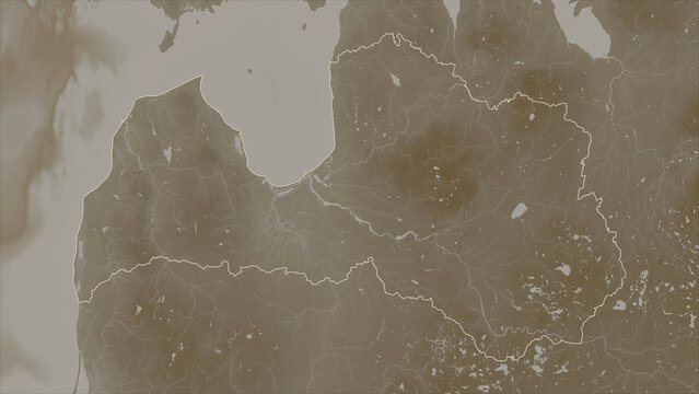 Latvia outlined. Sepia elevation map