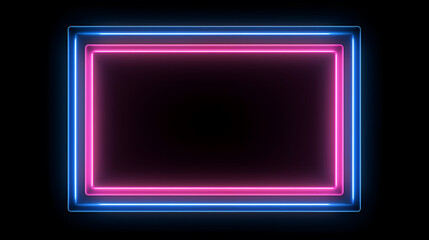 Digital product background. pink round cylinder podium with led light rectangle ring reflects on dark blue background, generative ai	