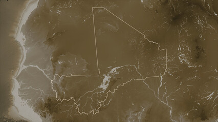 Mali outlined. Sepia elevation map © zelwanka