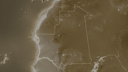 Mauritania outlined. Sepia elevation map © zelwanka