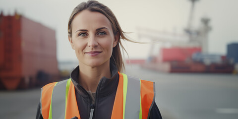 Hafenmitarbeiterin in Warnweste