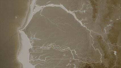 Senegal outlined. Sepia elevation map © zelwanka